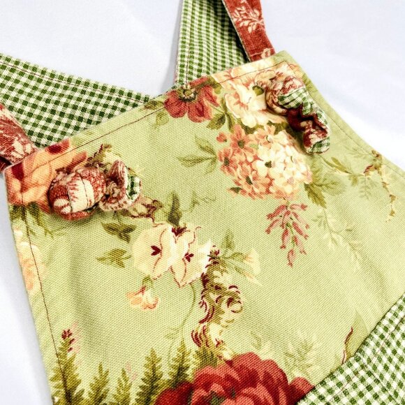 Vintage Boho Neutral Gingham Green Floral Cropped Overalls Romper Small / 5 - 6 - Picture 5 of 14